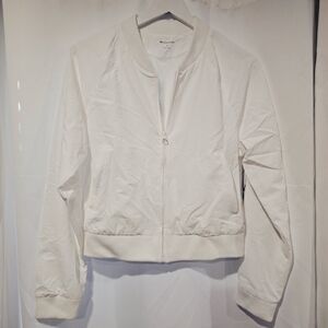 Pure Barre White Nylon Bomber Jacket SMALL